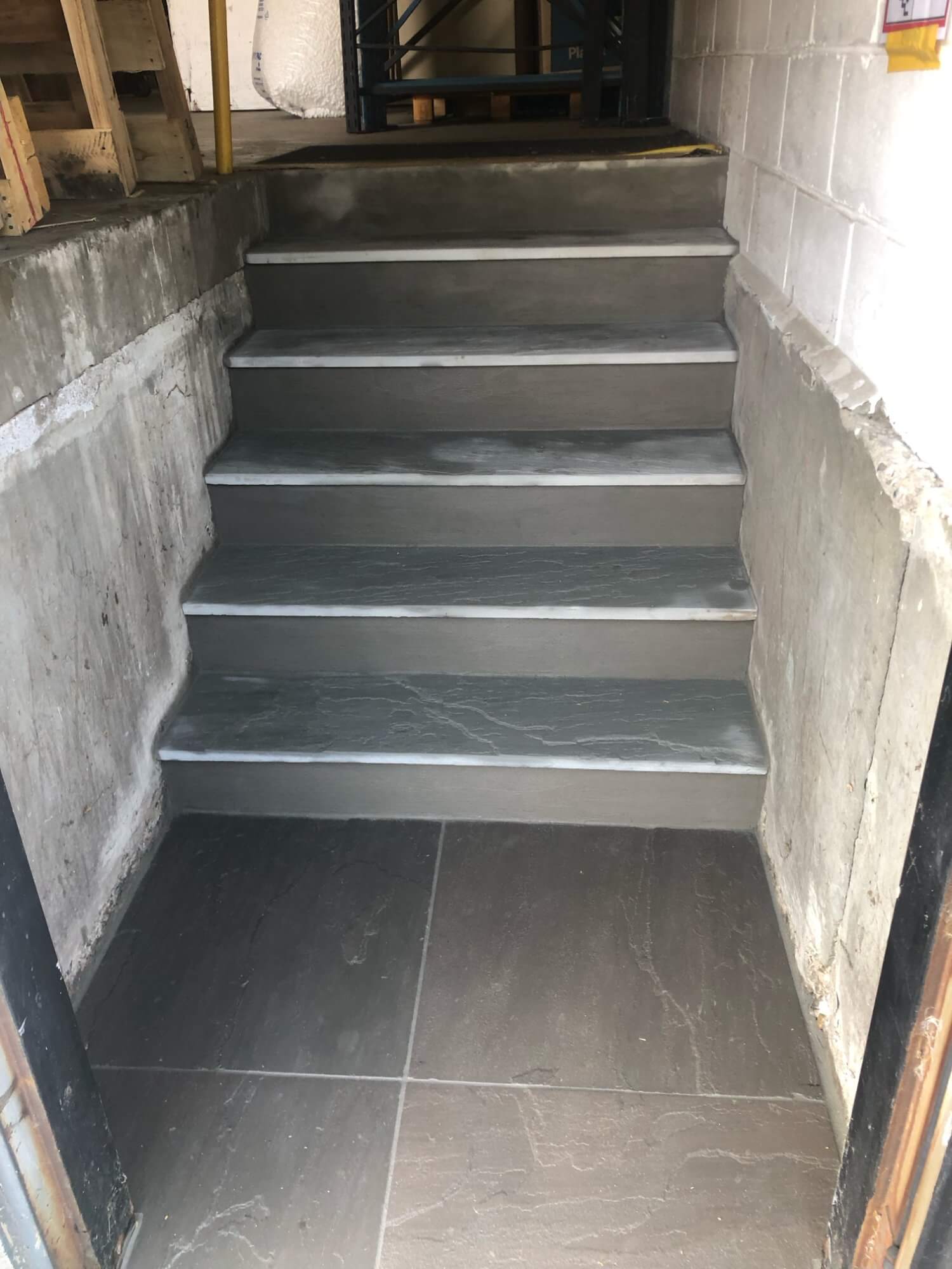 Commercial tile stairway installation